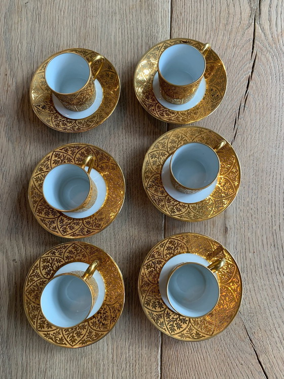 Image 1 of 6x French Limoges Espresso Cups With Saucer Éclat En Or