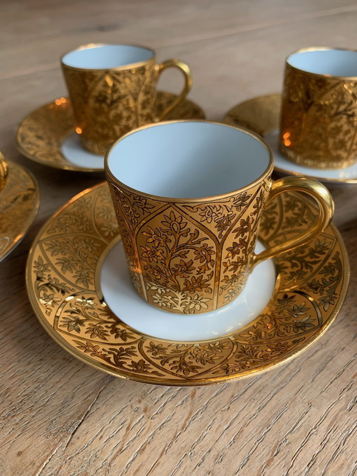 6x French Limoges Espresso Cups With Saucer Éclat En Or