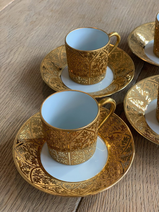 Image 1 of 6x French Limoges Espresso Cups With Saucer Éclat En Or