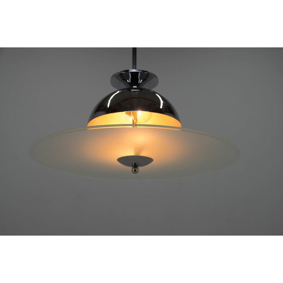 Image 1 of Lampadario vintage Bauhaus in cromo e vetro sabbiato, anni '30