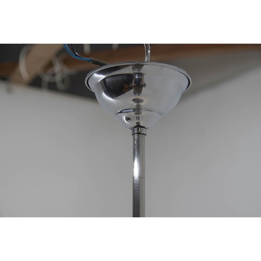 Vintage Bauhaus chandelier in chrome and sandblasted glass, 1930s