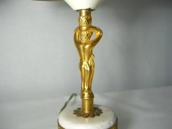 Image 1 of Art Nouveau, Neo Classical, Accent Bedroom Lamps (2), Gilded Brass, Marble, Luxury Lighting, Unique