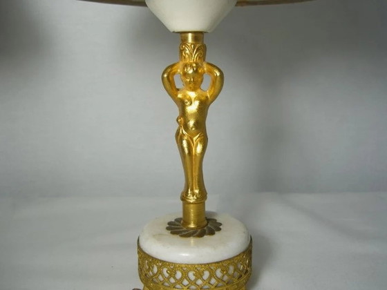 Image 1 of Art Nouveau, Neo Classical, Accent Bedroom Lamps (2), Gilded Brass, Marble, Luxury Lighting, Unique