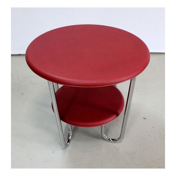 Image 1 of Vintage round chrome-plated metal Bauhaus side table by Thonet, 1940