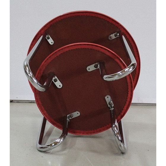 Image 1 of Vintage round chrome-plated metal Bauhaus side table by Thonet, 1940
