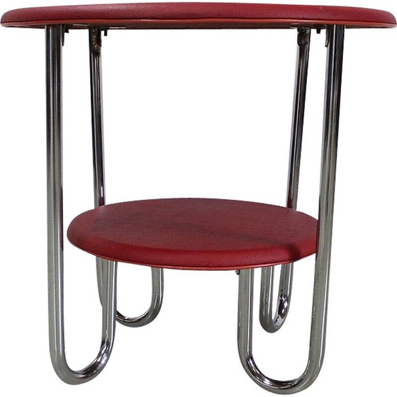 Image 1 of Vintage round chrome-plated metal Bauhaus side table by Thonet, 1940