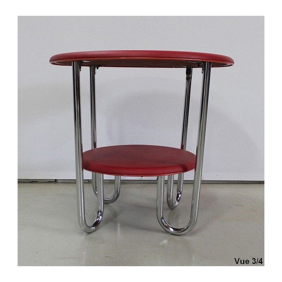 Image 1 of Vintage round chrome-plated metal Bauhaus side table by Thonet, 1940