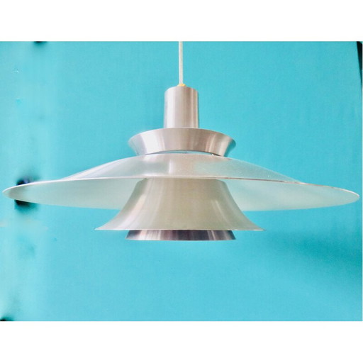Vintage brushed aluminum pendant lamp, Denmark 1970