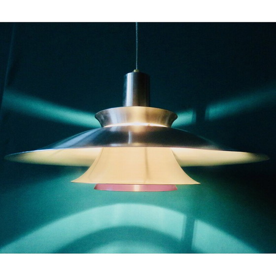 Image 1 of Vintage brushed aluminum pendant lamp, Denmark 1970