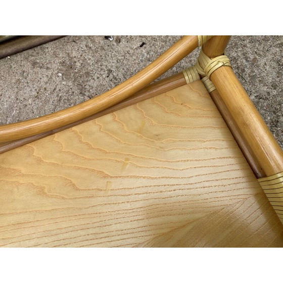 Image 1 of Tavolino da caffè vintage in rattan e impiallacciatura di rovere per Maugrion, 1980