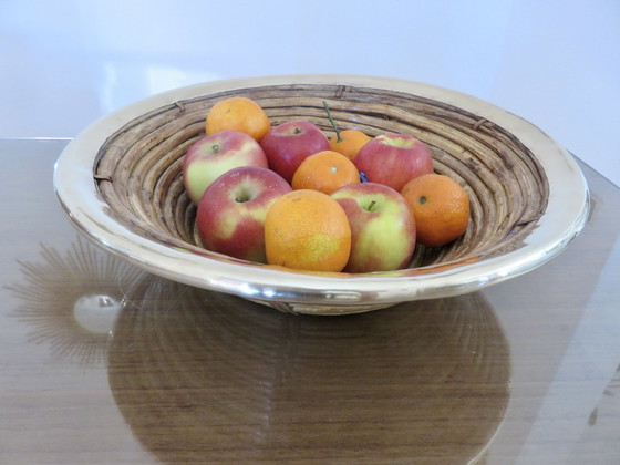 Image 1 of Cesta redonda grande, Gabriella Crespi, ratán, latón, 1960-1970