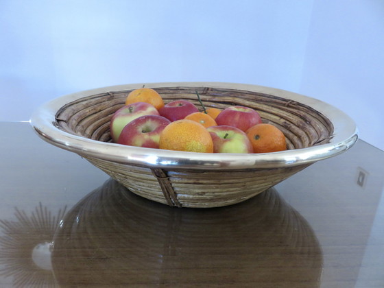 Image 1 of Cesta redonda grande, Gabriella Crespi, ratán, latón, 1960-1970
