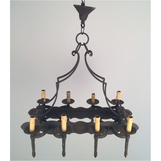 Image 1 of Lampadario neogotico vintage in ferro battuto con 8 bracci luminosi