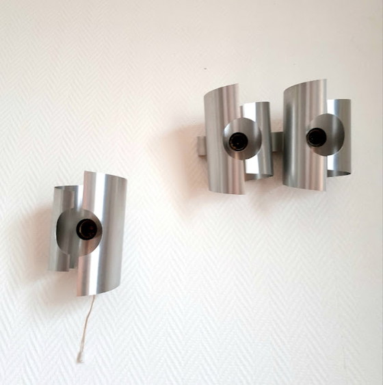 Image 1 of 2x Space Age Wall lights - brushed aluminum