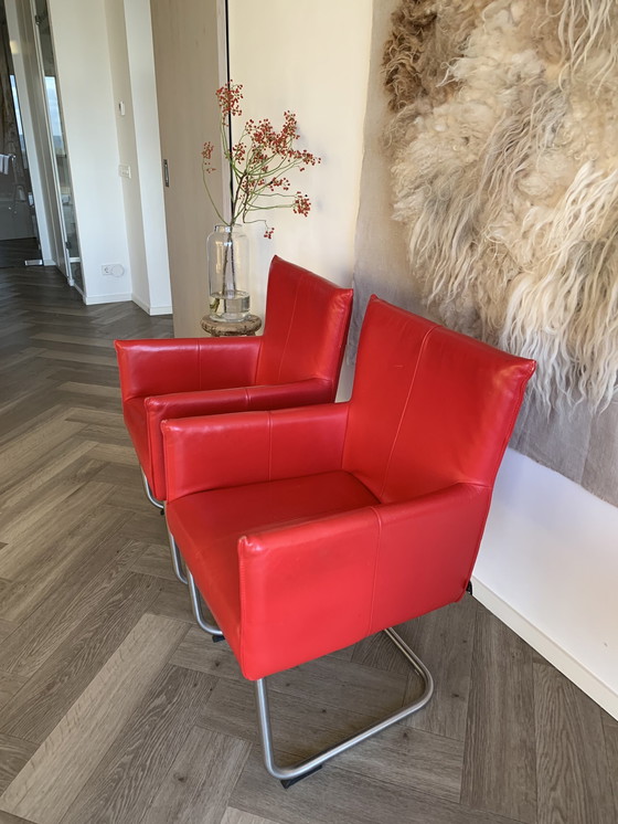 Image 1 of 6x JESS red leather dining room armchair