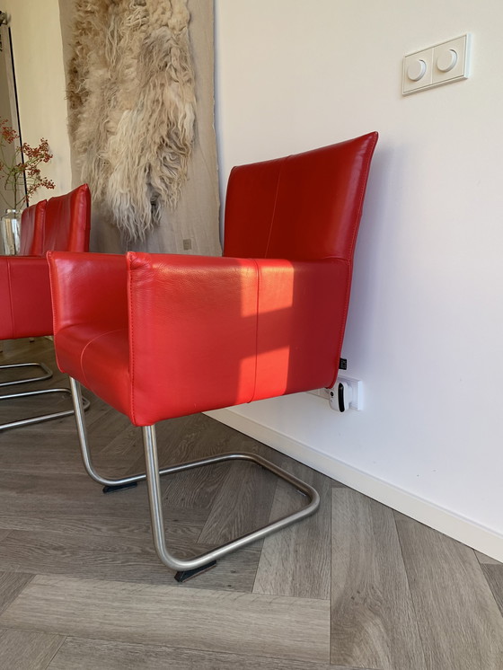 Image 1 of 6x JESS red leather dining room armchair