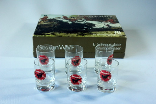 6 shot glasses Wmf Derby Mouth blown in original box - Vintage from the 70s