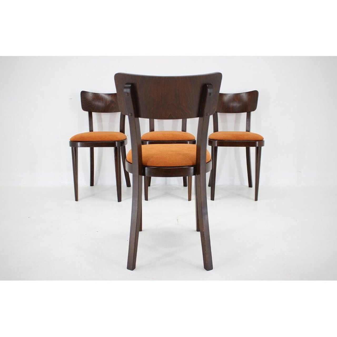 Set of vintage dining chairs in stained beech wood