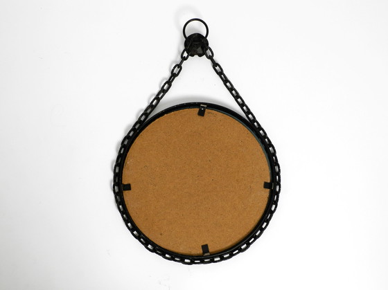 Image 1 of Brutalist Mid Century Design wall mirror with wrought iron frame and chain