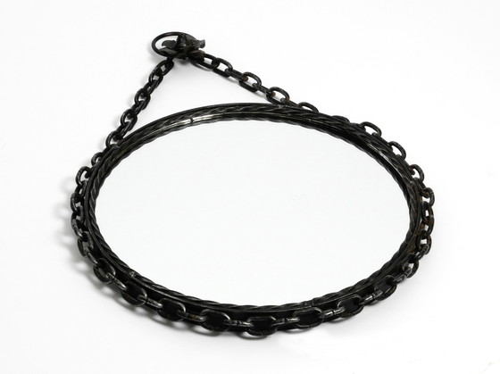 Image 1 of Brutalist Mid Century Design wall mirror with wrought iron frame and chain