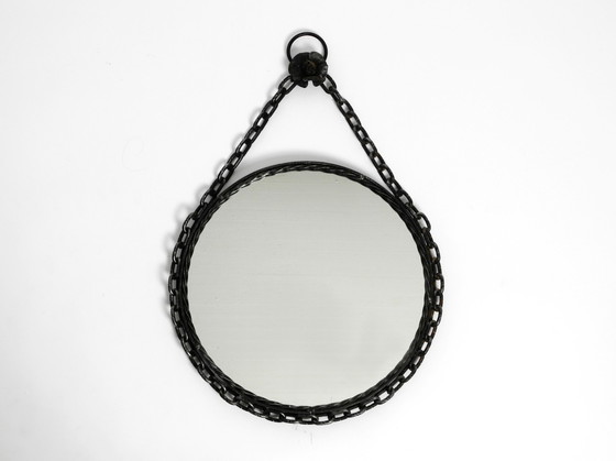 Image 1 of Brutalist Mid Century Design wall mirror with wrought iron frame and chain