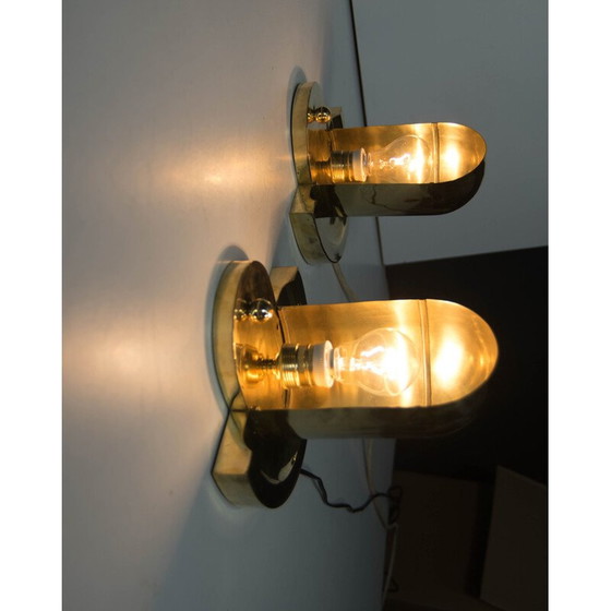 Image 1 of Pair of vintage cubist brass wall lamps by Josef Gočár, 1920