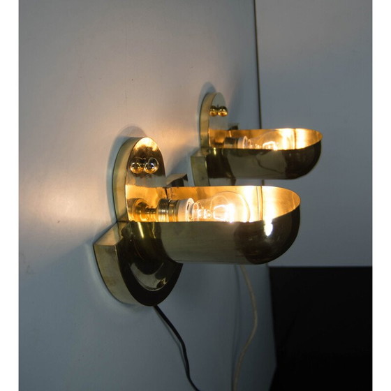 Image 1 of Pair of vintage cubist brass wall lamps by Josef Gočár, 1920