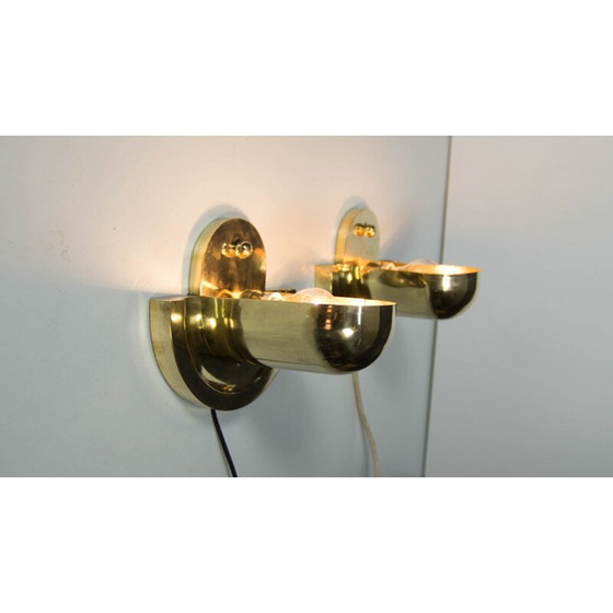 Image 1 of Pair of vintage cubist brass wall lamps by Josef Gočár, 1920