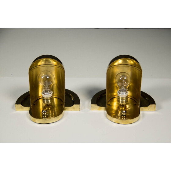 Image 1 of Pair of vintage cubist brass wall lamps by Josef Gočár, 1920