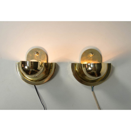 Image 1 of Pair of vintage cubist brass wall lamps by Josef Gočár, 1920