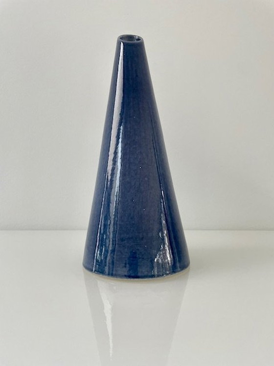 Image 1 of Oblique Design Vase Denim Blue Glazed Ceramic