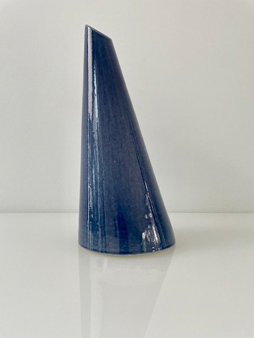 Oblique Design Vase Denim Blue Glazed Ceramic