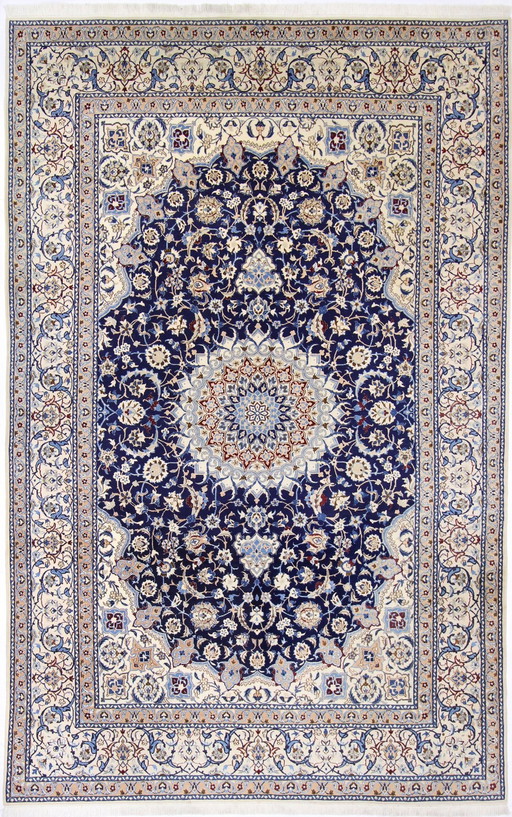 Original Hand-Knotted Persian Carpet Nain 9 La Fine With Silk 320 X 202 Cm Top Condition