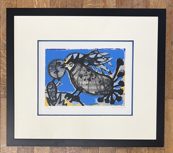 Image 1 of Signed; Guillaume Corneille Framed lithograph: L'Oiseau Musical, 1992