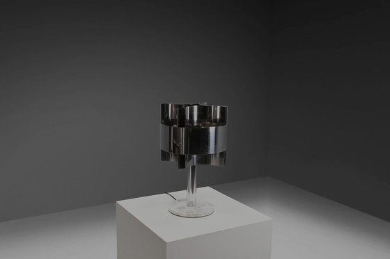 Image 1 of Large Chrome And Marble Table Lamp By  Pierre Cardin, France 1970S 