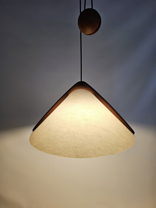 Domus Pendant Lamp Teak And Paper With Counterweight