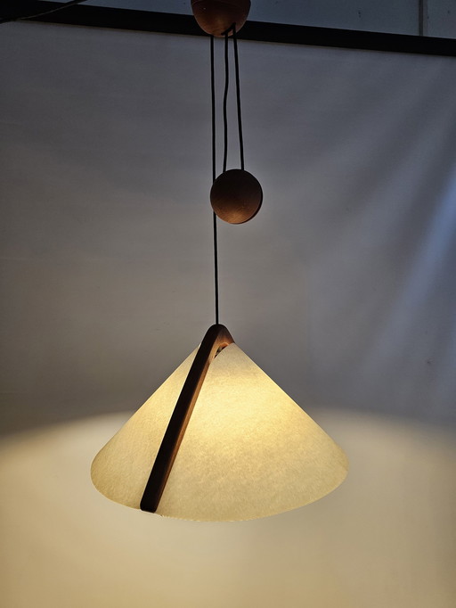 Domus Pendant Lamp Teak And Paper With Counterweight