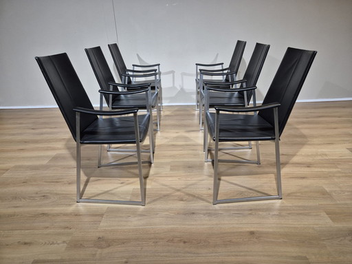 6x KFF Tibed Skid Dining Chairs - Black - Leather - Design