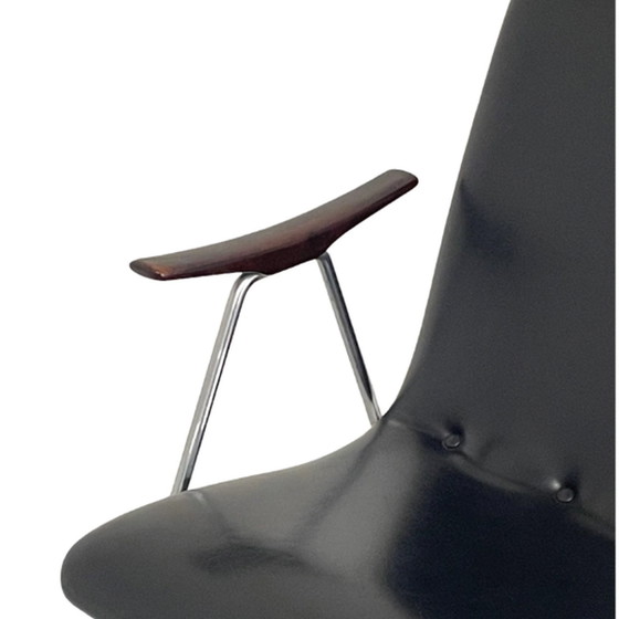 Image 1 of Lounge chair - Dutch, ca. 1960’s - Black skai, wooden armrests and a metal frame - Attr. To Teefelen