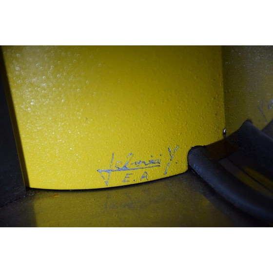 Image 1 of Vintage light fixture with yellow epoxy painted aluminum barrel by Yonel Lebovici, 1981