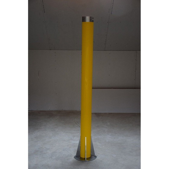 Image 1 of Vintage light fixture with yellow epoxy painted aluminum barrel by Yonel Lebovici, 1981