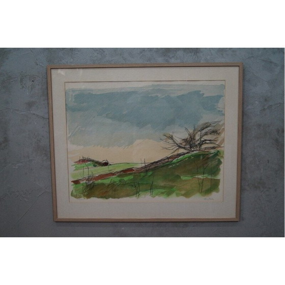 Image 1 of Scandinavian vintage lithograph signed by Hugo Zuhr, Sweden 1960