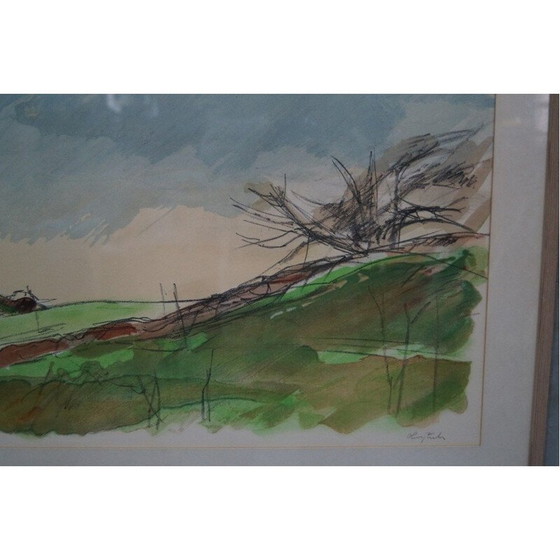 Image 1 of Scandinavian vintage lithograph signed by Hugo Zuhr, Sweden 1960