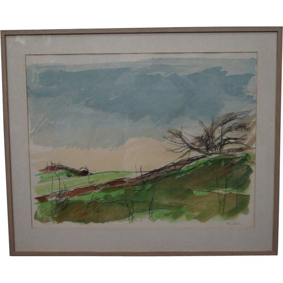 Image 1 of Scandinavian vintage lithograph signed by Hugo Zuhr, Sweden 1960