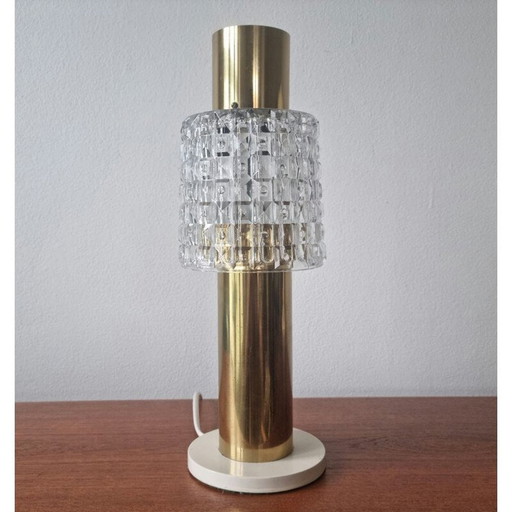 Vintage glass and brass table lamp, Germany 1970
