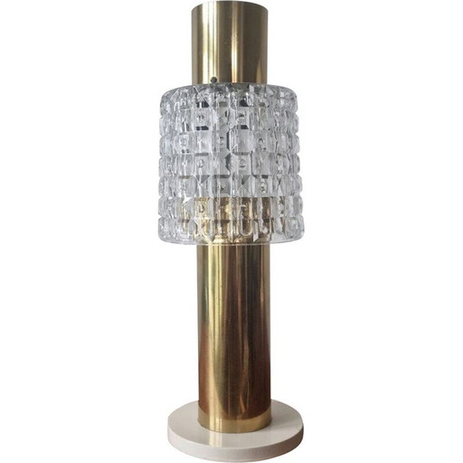 Vintage glass and brass table lamp, Germany 1970