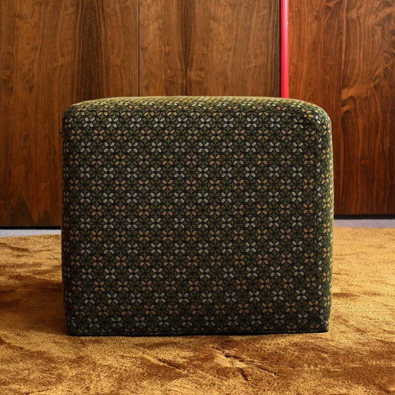Image 1 of Vintage square footrest in gold and green fabric