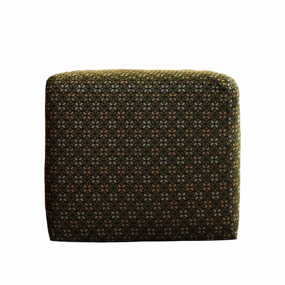 Image 1 of Vintage square footrest in gold and green fabric