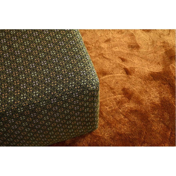 Image 1 of Vintage square footrest in gold and green fabric