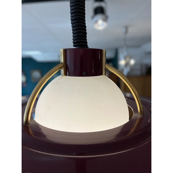 Image 1 of Lampadario vintage scandinavo in metallo laccato bordeaux, 1960
